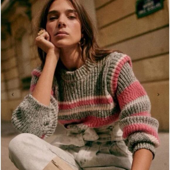 Sezane Yara Pink Gray Striped Sweater - Picture 1 of 7